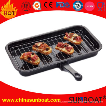 Enamel BBQ Cooking Grill Pan con estante y manija desmontable